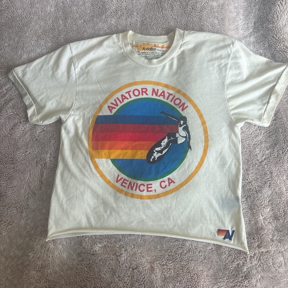 Aviator Nation Cream Tee with Orange and Yellow Accents - Picture 1 of 4